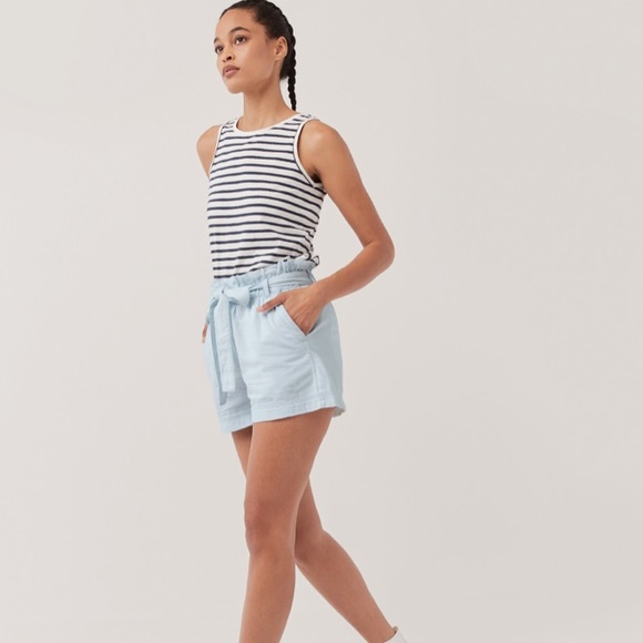 NWT Pact Denim Chambray Paper bag Shorts organic cotton light blue Large L - Picture 5 of 12